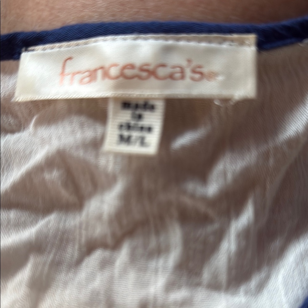 Francesca's Collections Cream Top with Navy Trim - Picture 2 of 5